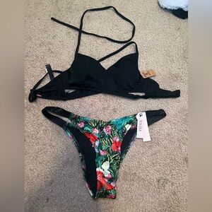Women's Black and Floral Bikini Set Victoria’s Secret Pink NEW